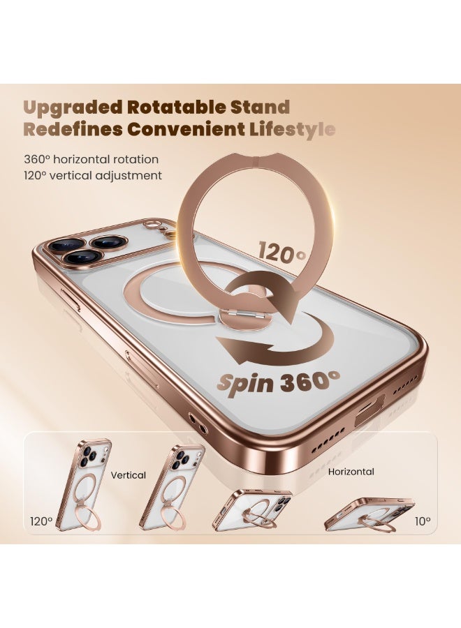 GolbinBox for iPhone 17 Pro Case with 360° Spin Magnetic Stand,[Compatible with Magsafe] [Military Protection][Built-in Ring Holder] Camera Control Phone Case for 17 Pro,Rose Gold/Clear - Image 5